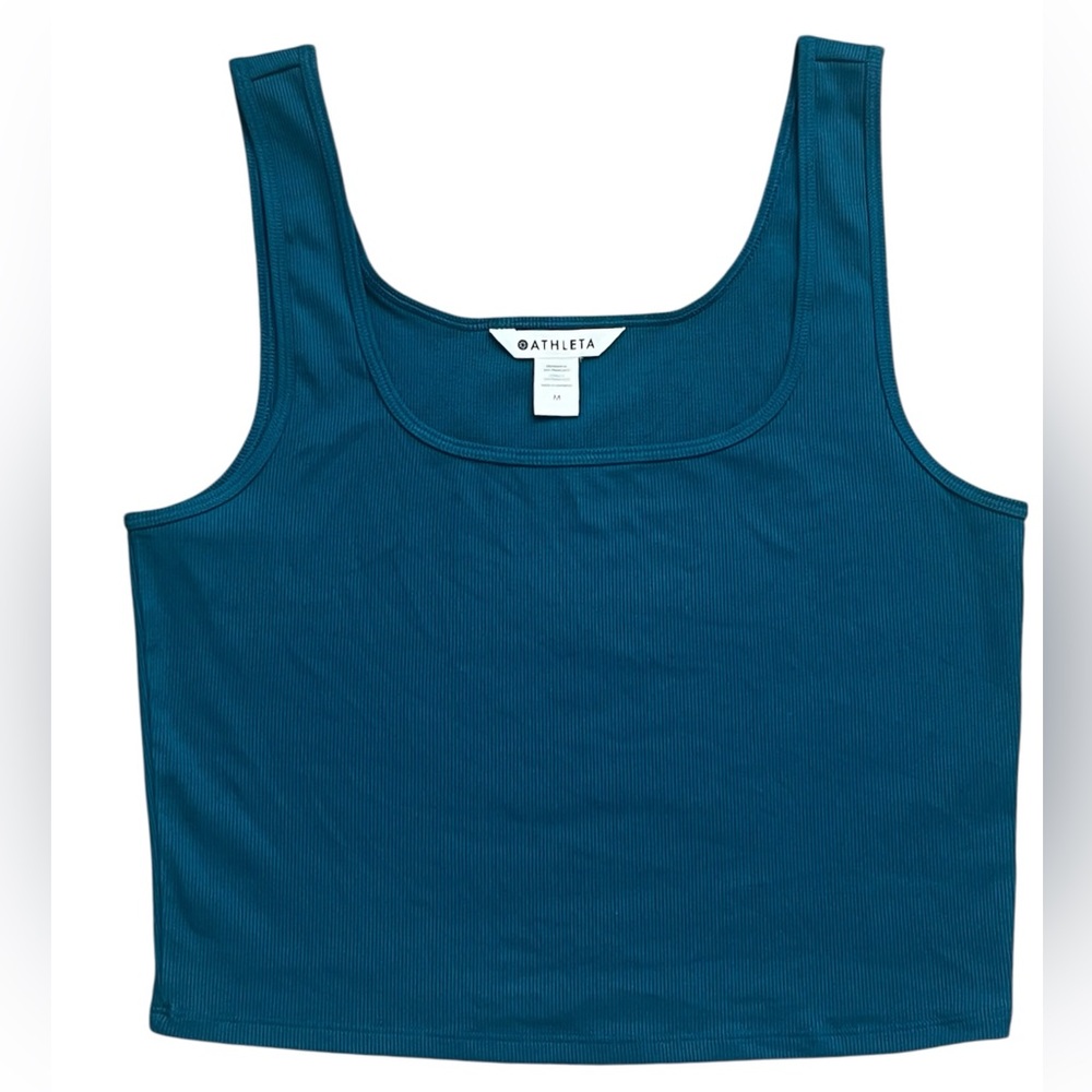 NWOT Athleta Signature Rib Square Neck Cropped Tank - Coastal Teal - Size M